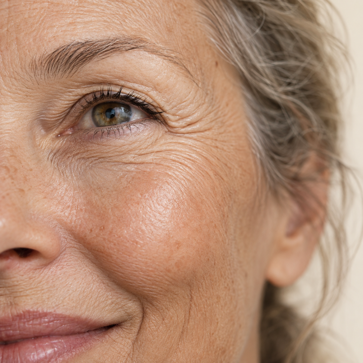 Close-up of natural fine lines around an eye