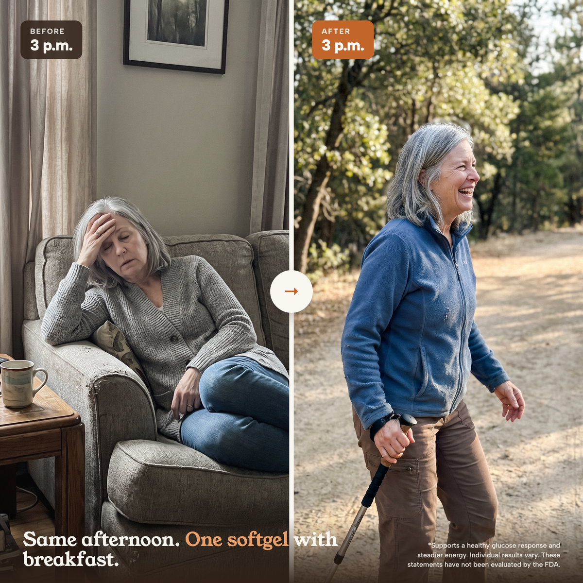 Before and after: 3 p.m. on the couch versus 3 p.m. on the trail